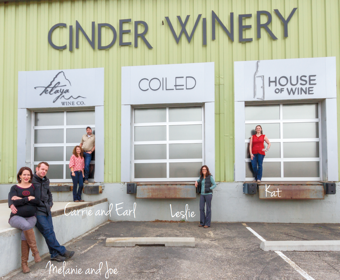 Three sets of wine makers outside Cinder Winery in Garden City, Idaho.