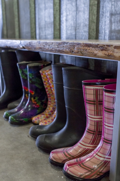 The boots of all of the winemakers at Cinder Winery in Garden City, Idaho.