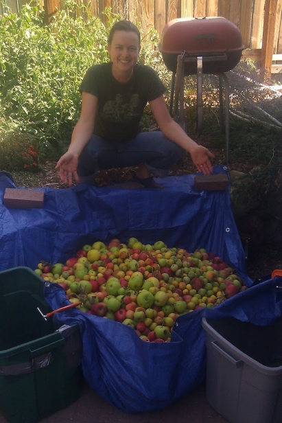 Local Boise resident picks and presses foraged Idaho apples for an impromptu apple pressing.
